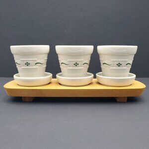 Longaberger Woven Traditions Heritage Green Flower Pots Saucers Woodcrafts Riser